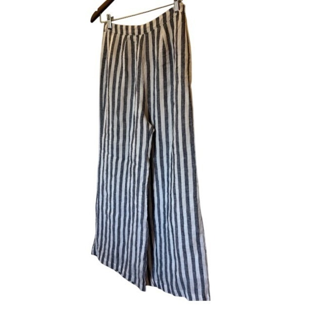 Olivaceous Women's Blue White Striped Wide Leg Linen Pants Size M Beach Vacation